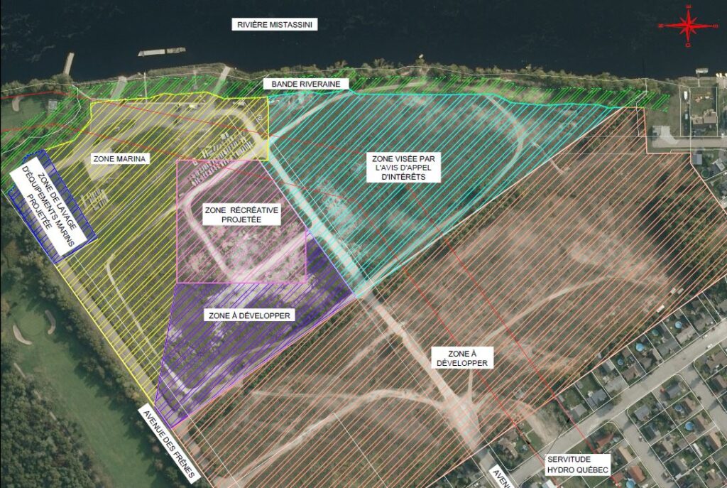 carte du site avec les 5 différentes zones projetées